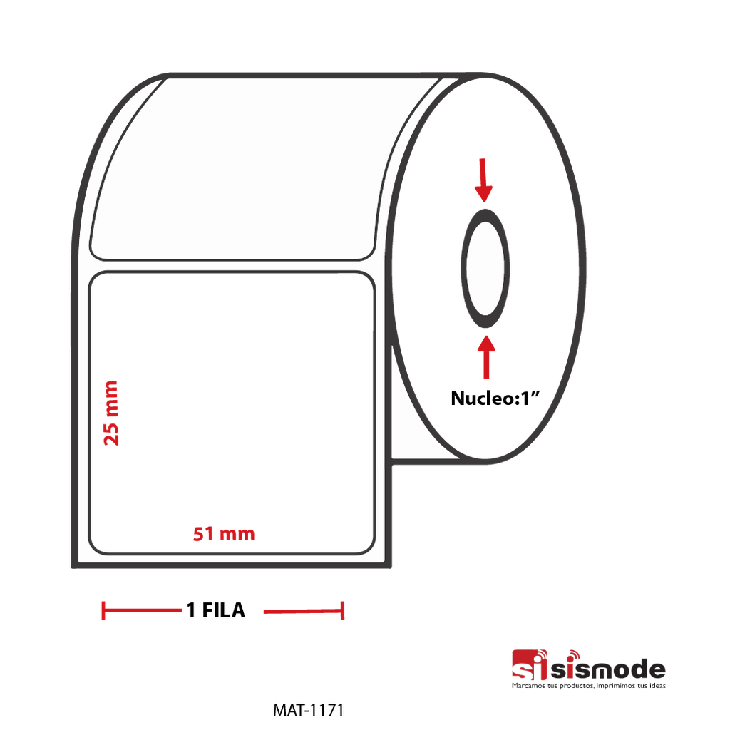 ETIQUETAS PARA IMPRESORA TERMIA SEMI RECUBIERTO AVANCE 25 MM ANCHO 51 MM NUCLEO 1” 1 FILA (S) 2643 ETIQ X ROLLO