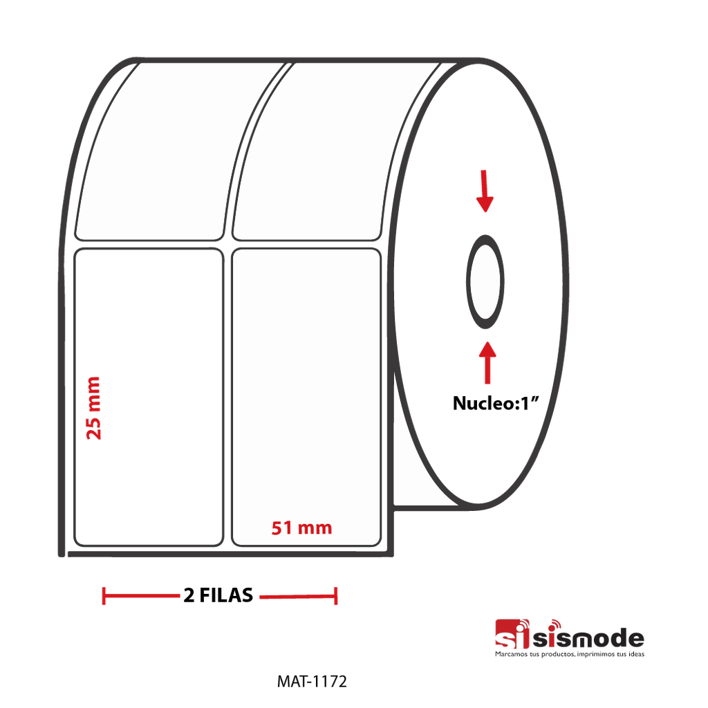 ETIQUETAS PARA IMPRESIÓN  TERMICO SEMI RECUBIERTO  TROQUELADA AVANCE 25 MM ANCHO 51 MM NUCLEO 1” 2 FILA (S) 5286 ETIQ X ROLLO