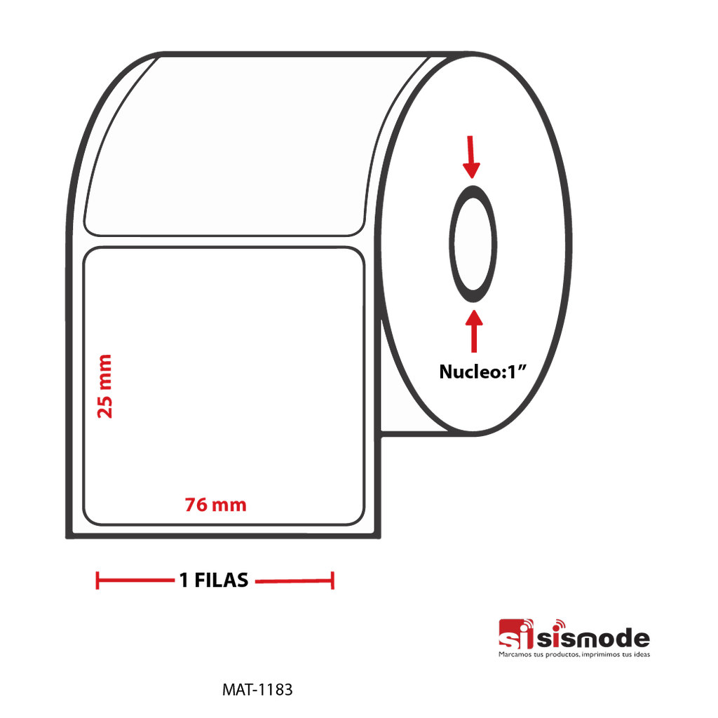 ETIQUETAS PARA IMPRESIÓN  TERMICO SEMI RECUBIERTO AVANCE 25 MM ANCHO 76 MM NUCLEO 1” 1 FILA (S) 2643 ETIQ X ROLLO