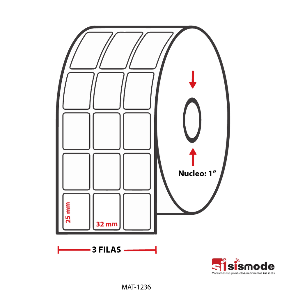 ETIQUETAS PARA IMPRESIÓN  TERMO TRANSFERENCIA AVANCE 25  MM ANCHO 32 MM NUCLEO 1” 3 FILA (S)7929 ETIQ X ROLLO